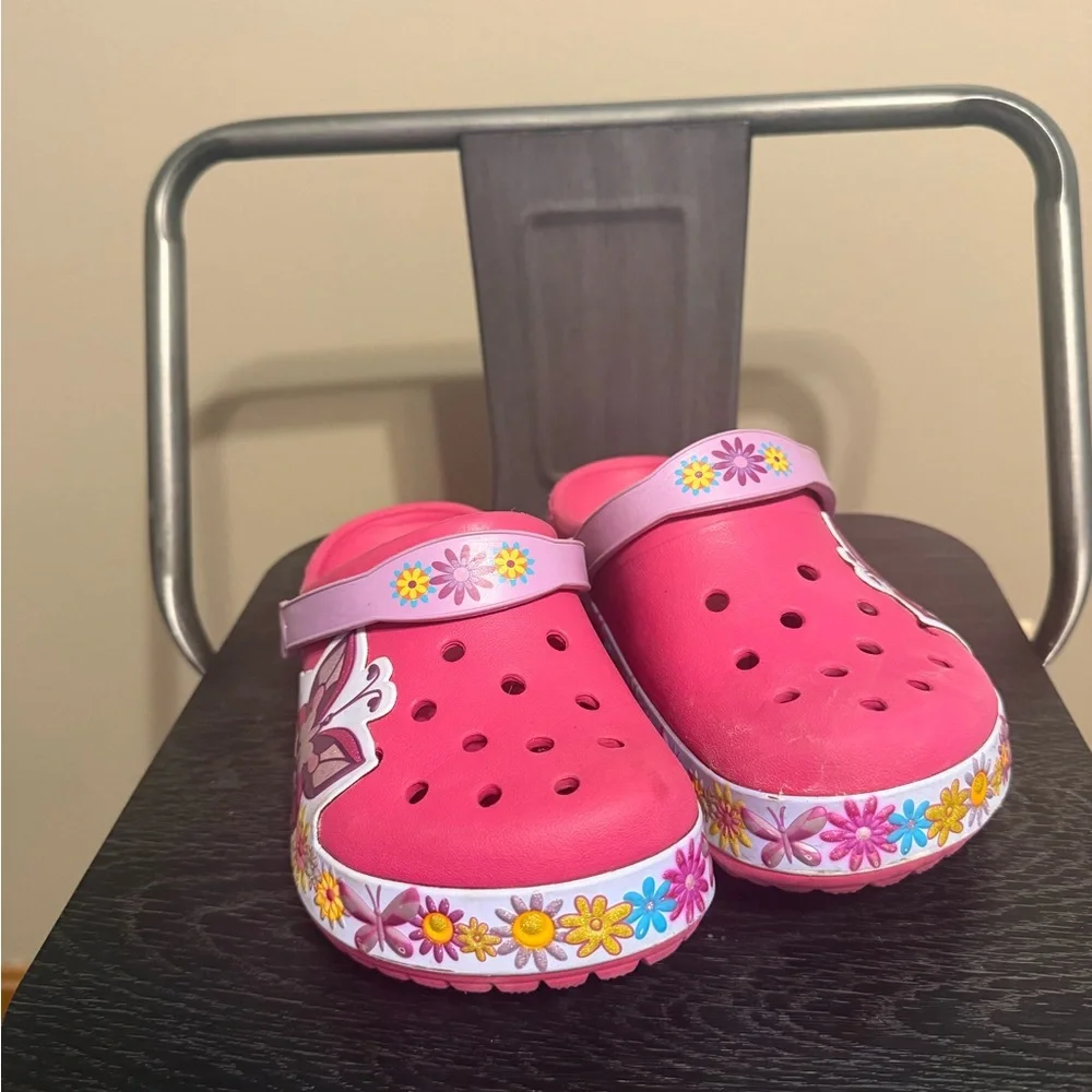 CROCS Kids Pink Floral Butterfly Clogs